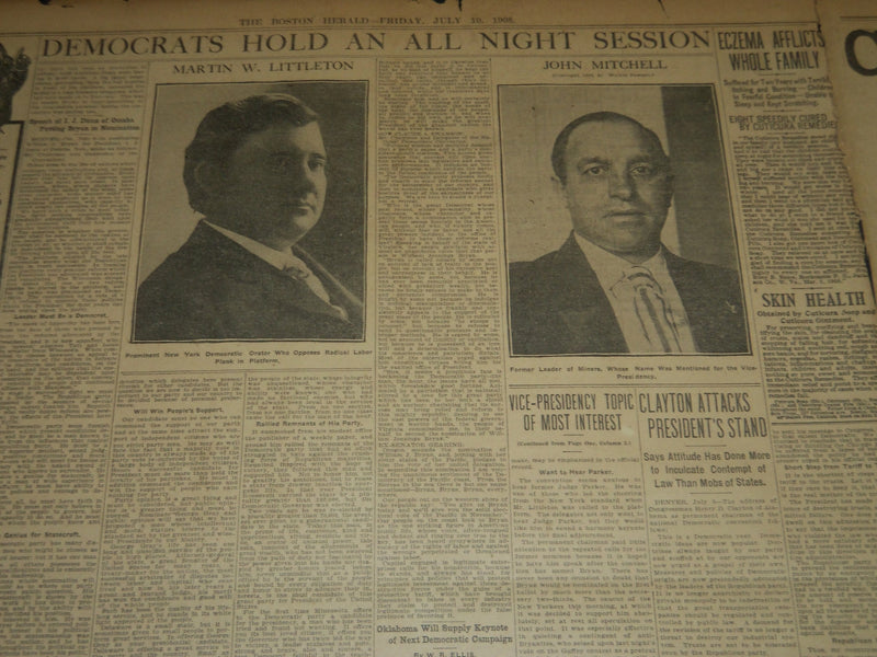 1908 JULY 10 THE BOSTON HERALD - BRYAN'S NAME PLACED BEFORE CONVENTION - BH 320