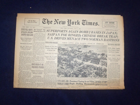 1944 JULY 8 NEW YORK TIMES - SUPERFORTS AGAIN BOMB 2 BASES IN JAPAN - NP 6587