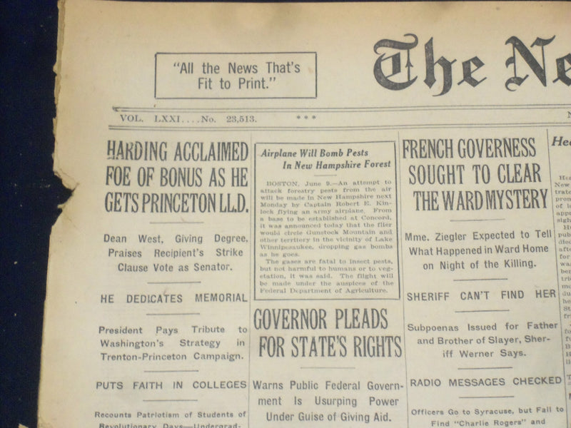 1922 JUNE 10 NEW YORK TIMES - HARDING GETS PRINCETON L.L.D. - NT 8397