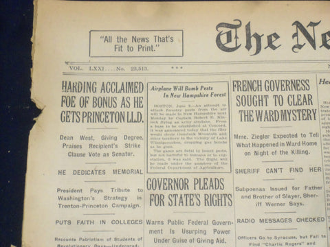 1922 JUNE 10 NEW YORK TIMES - HARDING GETS PRINCETON L.L.D. - NT 8397