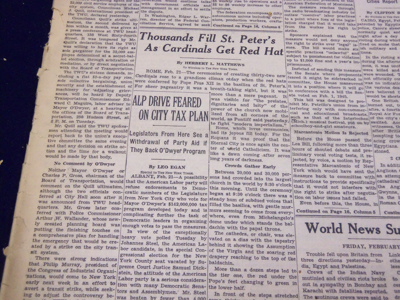 1946 FEBRUARY 22 NEW YORK TIMES - CARDINALS GET RED HAT - NT 3172