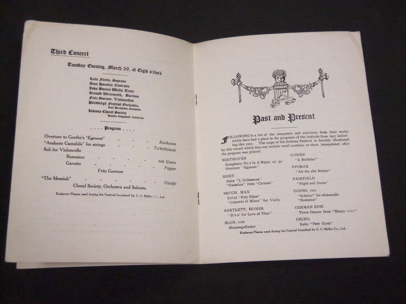 1910 THE INDIANA MUSIC FESTIVAL PROGRAM - NORMAL CONSERVATORY OF MUSIC - J 2098