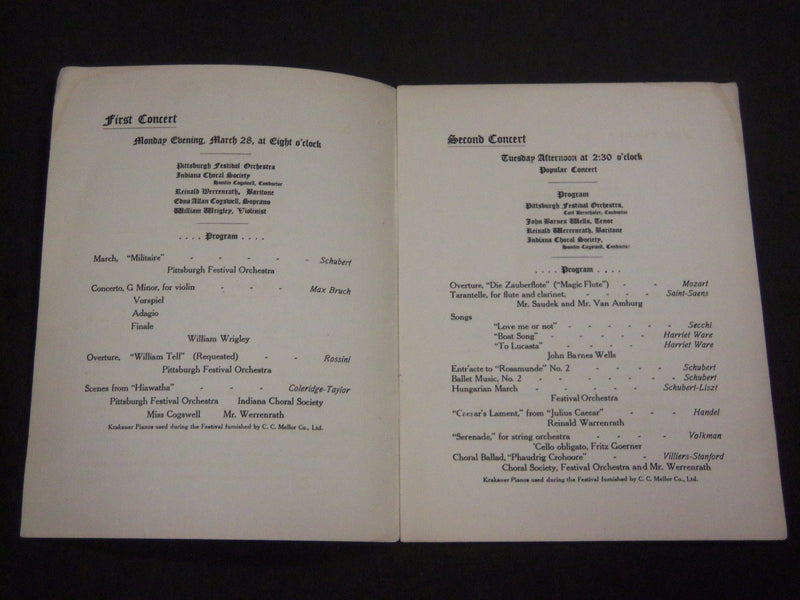 1910 THE INDIANA MUSIC FESTIVAL PROGRAM - NORMAL CONSERVATORY OF MUSIC - J 2098