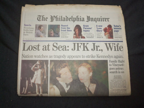 1999 JULY 18 PHILADELPHIA INQUIRER - LOST AT SEA: JFK JR. AND WIFE - NP 7459