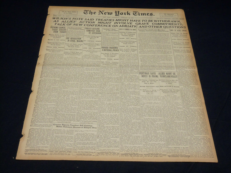 1920 FEBRUARY 18 NEW YORK TIMES - WILSON SAYS TREATIES MAY BE WITHDRAWN- NT 7885