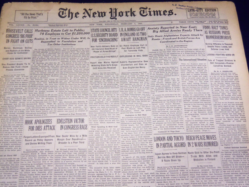 1940 FEBRUARY 7 NEW YORK TIMES - PINOCCHIO WORLD PREMIERE TONIGHT - NT 2555