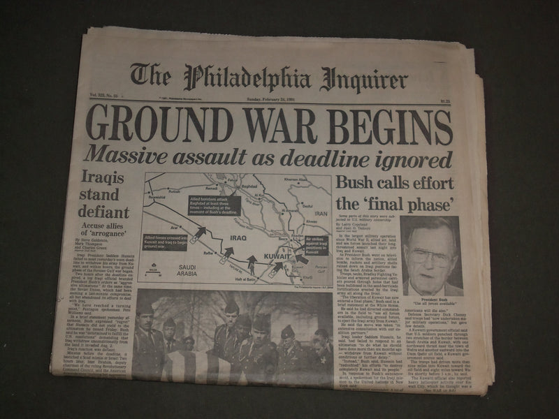 1991 FEBRUARY 24 PHILADELPHIA INQUIRER NEWSPAPER - GROUND WAR BEGINS - NP 3125