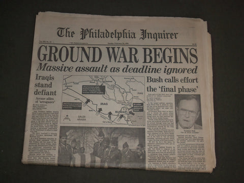1991 FEBRUARY 24 PHILADELPHIA INQUIRER NEWSPAPER - GROUND WAR BEGINS - NP 3125