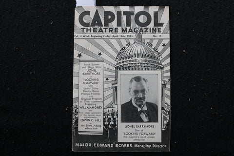 1933 APRIL 14 CAPITOL THEATRE MAGAZINE - LIONEL BARRYMORE - K 2200