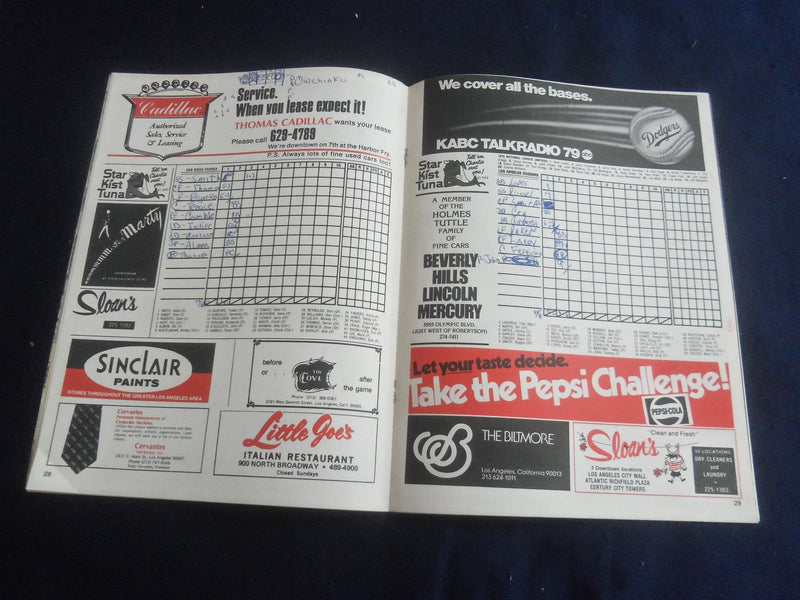 1978 LOS ANGELES DODGERS VS. SAN DIEGO PADRES SCORECARD - SCORED - B 4179L