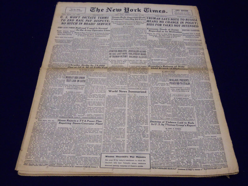 1948 MAY 12 NEW YORK TIMES - TRUMAN SAYS NOTE TO RUSSIA MEANS NO CHANGE - NT 127