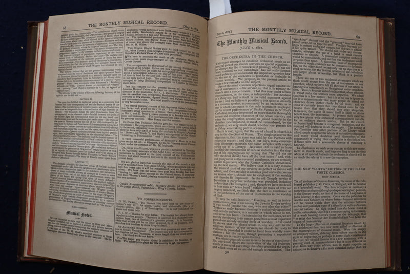 1872-1873 THE MONTHLY MUSICAL RECORD BOUND VOLUMES II & III - KD 9552