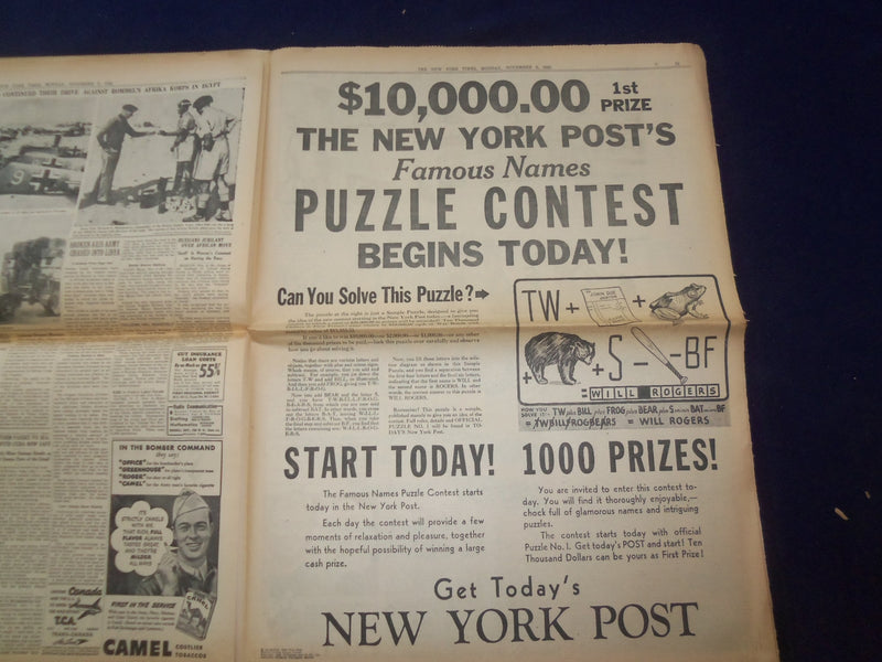 1942 NOV 9 NEW YORK TIMES - U.S. SEIZES AFRICAN BEACHHEADS AND AIRPORTS- NP 6514