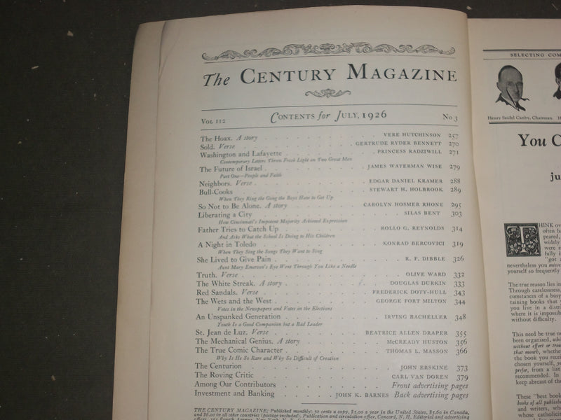 1926 THE CENTURY MAGAZINE - LOT OF 12 - COMPLETE YEAR - MANY STORIES - WR 1158A
