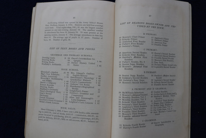 1884 TOWN OF DEDHAM SCHOOL COMMITTEE REPORT SOFTCOVER BOOK - K 889