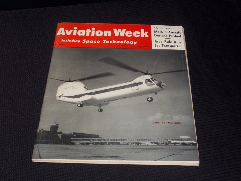 1958 JULY 14 AVIATION WEEK MAGAZINE - VERTOL 107 HELICOPTER COVER - E 7027