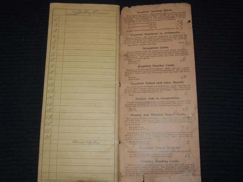 1882 THE EXCELSIOR SPELLING BLANK BOOKLET PUBLISHED BY D. H. KNOWLTON - K 2600