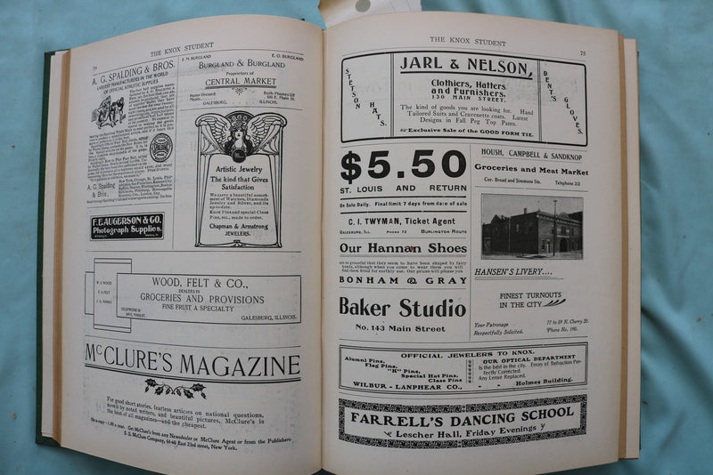 1904-1907 THE KNOX STUDENT HARDCOVER BOOKS - 2 VOLUMS - GALESBURG, IL - KD 9683