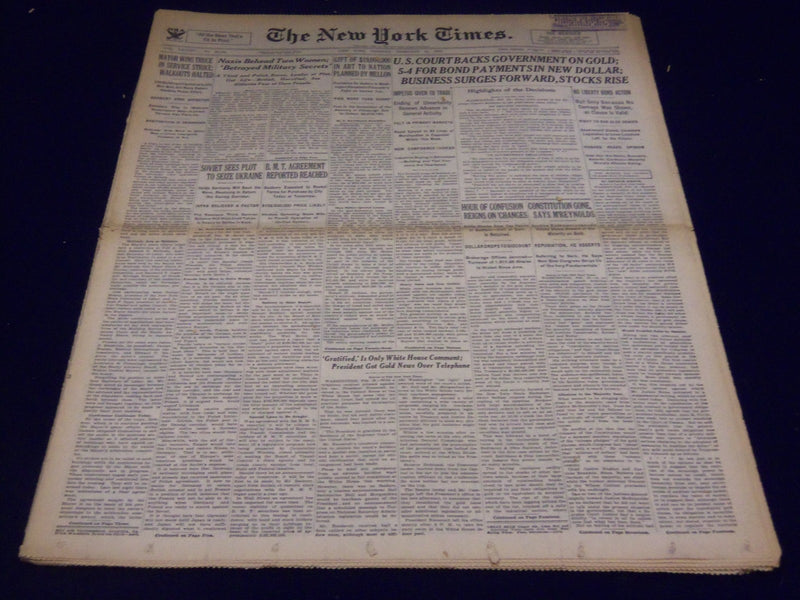 1935 FEB 19 NEW YORK TIMES - U. S. COURT BACKS GOVERNMENT ON GOLD - NT 1958