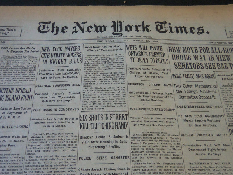 1930 MARCH 28 NEW YORK TIMES - HELEN KELLER ASKS FOR BLIND - NT 5692