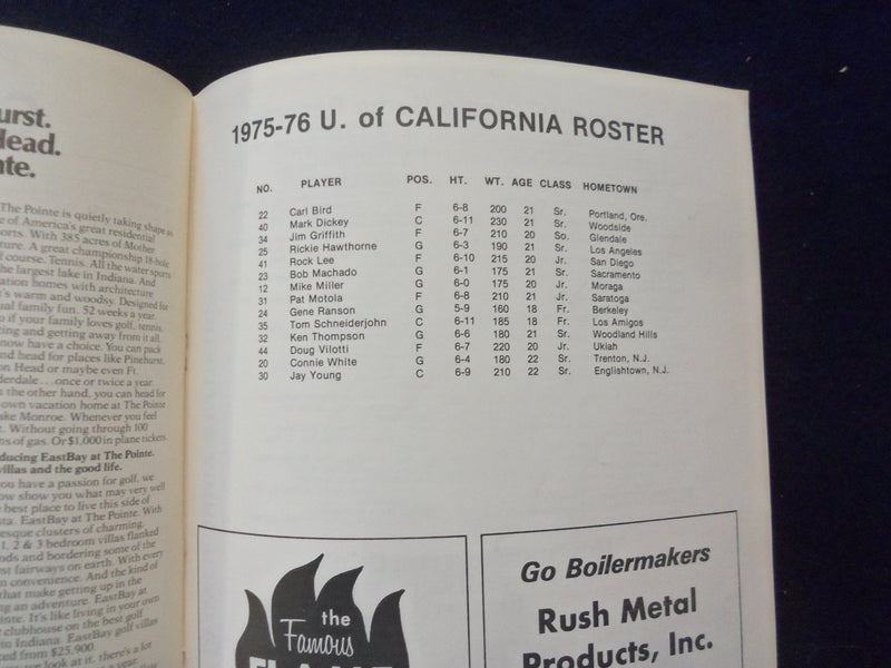1975 DEC 22 COLLEGE BASKETBALL PROGRAM-PURDUE UNIV VS. UNIV. CALIFORNIA-SP 1533N