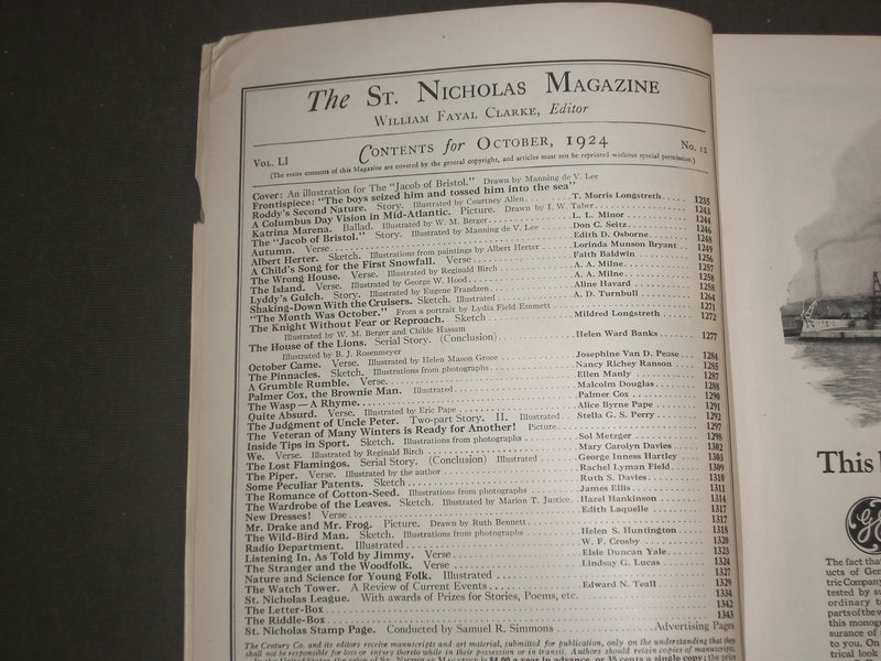 1924 OCTOBER ST. NICHOLAS MAGAZINE - ILLUSTRATIONS, STORIES & ADS - B 4640