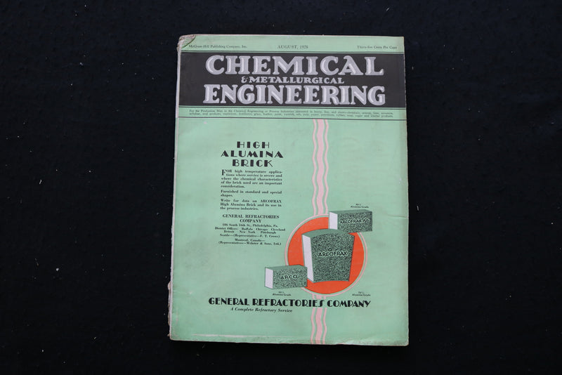 1928 AUGUST CHEMICAL ENGINEERING MAGAZINE - GENERAL REFRACTORIES COVER - E 10263