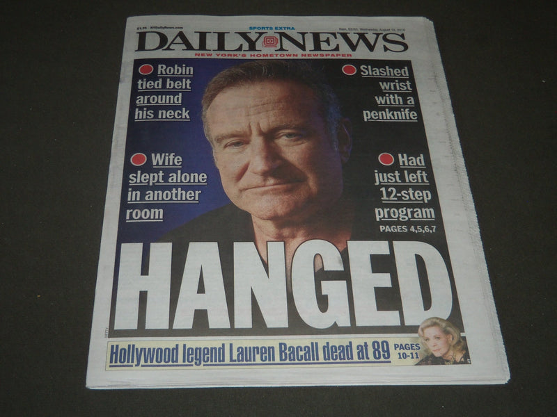 2014 AUG 13 NY DAILY NEWS NEWSPAPER - ROBIN WILLIAMS HANGED - BACALL - NP 2550