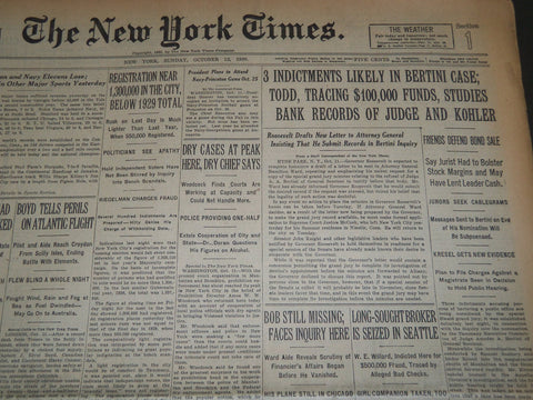 1930 OCTOBER 12 NEW YORK TIMES - 3 INDICTMENTS IN BERTINI CASE - NT 4184
