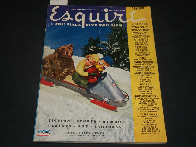 1945 MARCH ESQUIRE MAGAZINE - VARGA ILLUSTRATION - NICE COVER & ADS - ST 5714