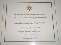 1987 LINDA & TOM DASCHLE SIGNED PHOTO & INVITATION FRAMED 12 X 21 3/4
