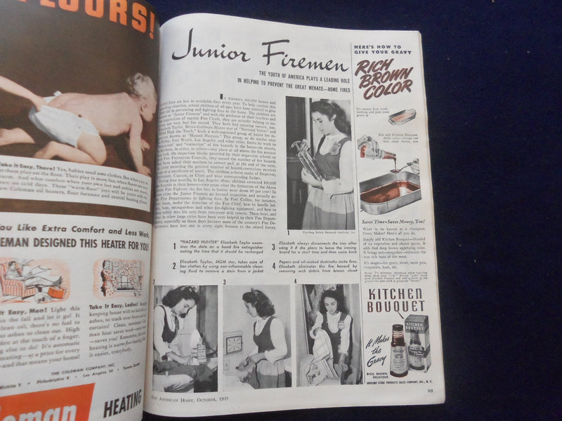 1945 OCTOBER THE AMERICAN HOME MAGAZINE -ELIZABETH TAYLOR, JR. FIREMEN- SP 6118O