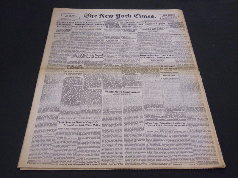 1948 MARCH 27 NEW YORK TIMES - ZIONISTS ASK HOLY CITY GUARD - NT 4351