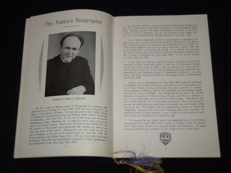 1946 EMANUEL LUTHERAN CHURCH HISTORICAL SOUVENIR BOOK - POTTSTOWN - J 7410