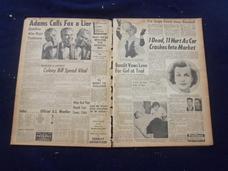 1958 JUNE 27 BOSTON RECORD AMERICAN NEWSPAPER-15 DIE IN JET TANKER CRASH-NP 6260