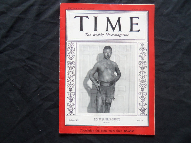 1933 JANUARY 16 TIME MAGAZINE - LAWRENCE MERVIL TIBBETT - T 354