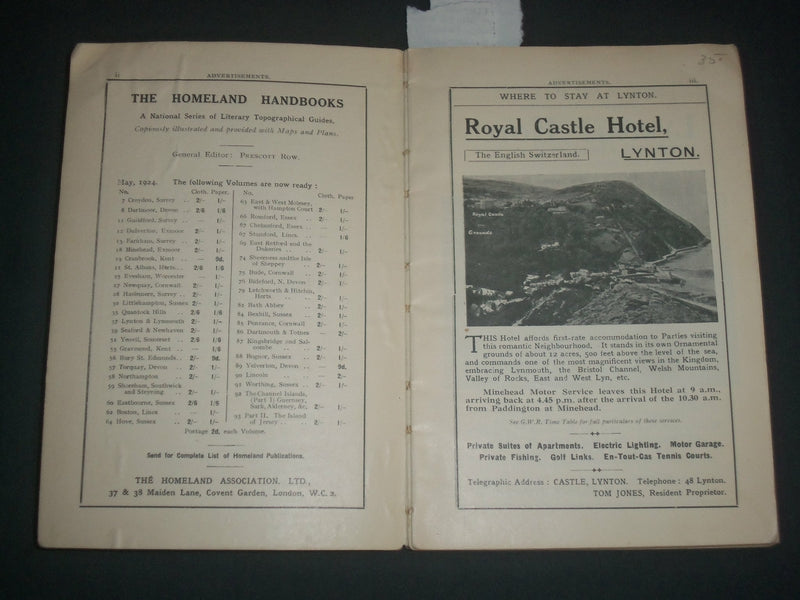1924 LYNTON LYNMOUTH & LORNA DOONE COUNTRY OFFICIAL GUIDE 14TH EDITION - J 3953