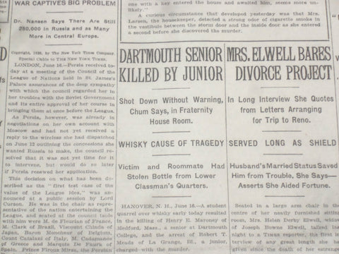 1920 JUNE 17 NEW YORK TIMES - DARTMOUTH SENIOR KILLED BY JUNIOR - NT 9129