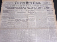 1919 AUG 26 NEW YORK TIMES - WILSON CALLS HALT ON RAILWAY WAGE INCREASE- NT 6964