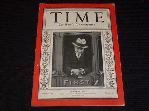 1935 SEPTEMBER 23 TIME MAGAZINE - SIR SAMUEL HOARE - T 487