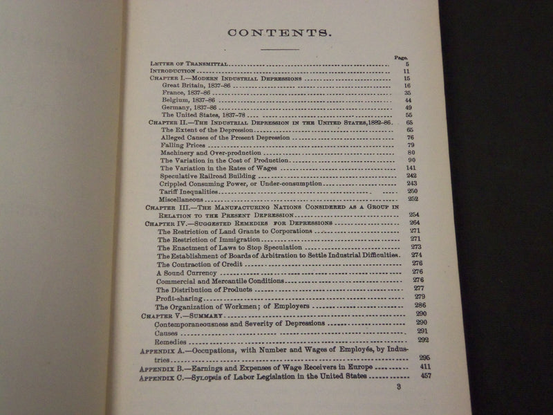 1886 COMMISSIONER OF LABOR FIRST ANNUAL REPORT - INDUSTRIAL DEPRESSIONS- KD 3513