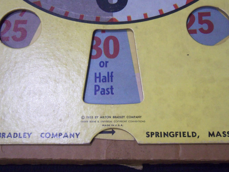 1955 MILTON BRADLEY CO. KURTZ BROS TICK-TOCK PRIMARY SCHOOL CLOCK W/ BOX