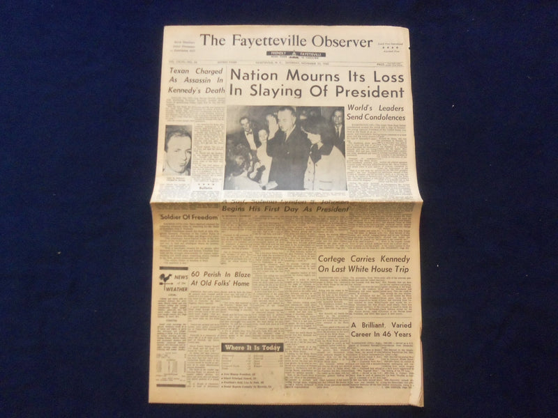 1963 NOV 23 THE FAYETTEVILLE OBSERVER NEWSPAPER - SLAYING OF PRESIDENT - NP 6443