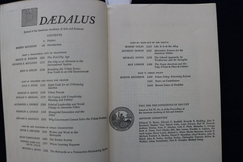 1968 FALL DAEDALUS JOURNAL - SOFTCOVER BOOK - K 1433
