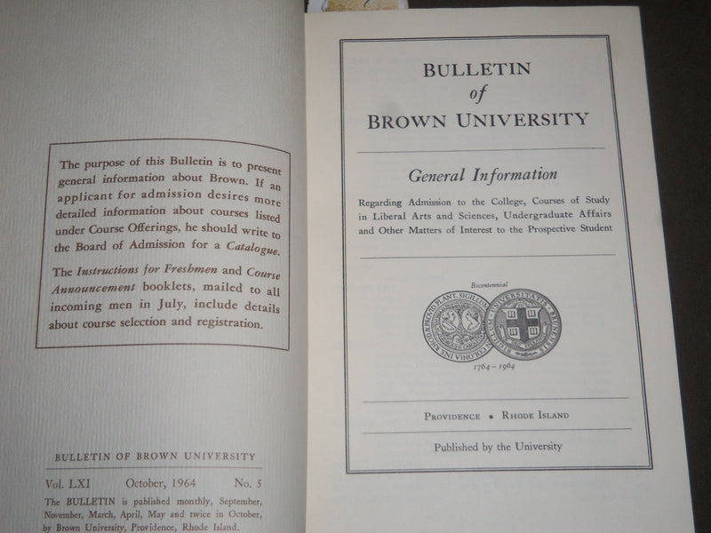 1964-1965 BROWN UNIVERSITY BULLETIN - ADMISSION - LIBERAL ARTS COURSES - KD 4509