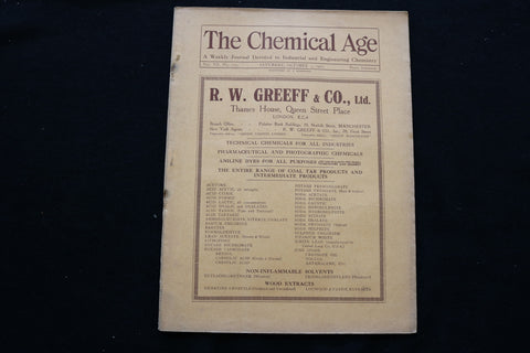 1922 OCTOBER 7 THE CHEMICAL AGE MAGAZINE - R.W. GREEFF & CO. COVER - SP 4924O