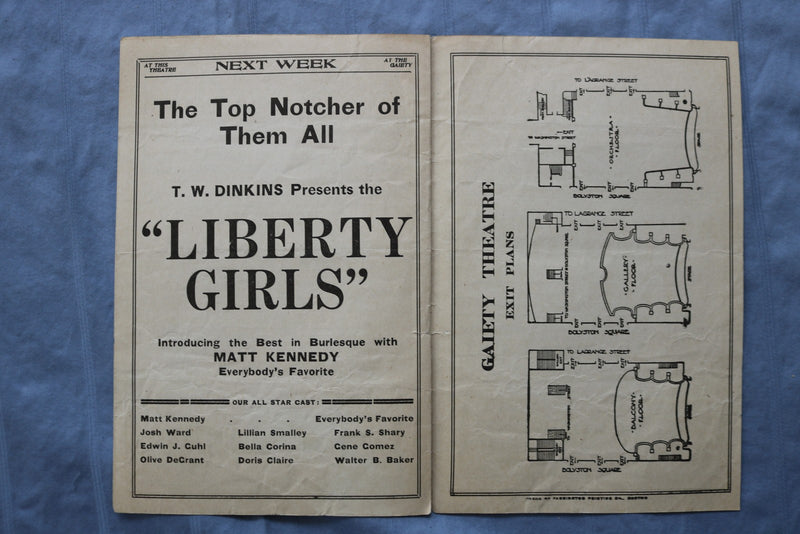 1914 AUGUST 31 THE STAR AND GARTER SHOW PROGRAM - GAIETY THEATRE - K 2749