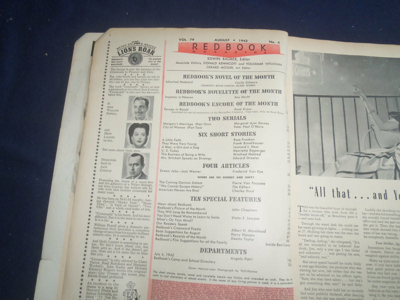 1942 AUGUST REDBOOK MAGAZINE - UNITED WE STAND - AMERICAN FLAG - SP 4796X