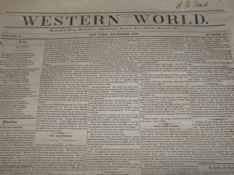 1849 NOVEMBER WESTERN WORLD NEWSPAPER - ASTOR PLACE RIOT - NP 3879N