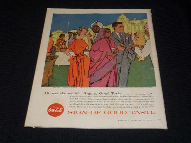 1957 OCTOBER 26 MACLEAN'S MAGAZINE - NICE ILLUSTRATED FRONT COVER - E 4549